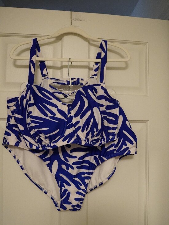 Kona Sol Other - Kona Sol 2X Blue White Abstract Leaf Bikini Set High Waisted Underwire Swim